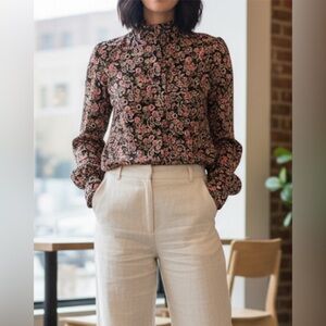 Sandro $270 Paisley-print Shirt in Black Print Satin Blouse. Size S.